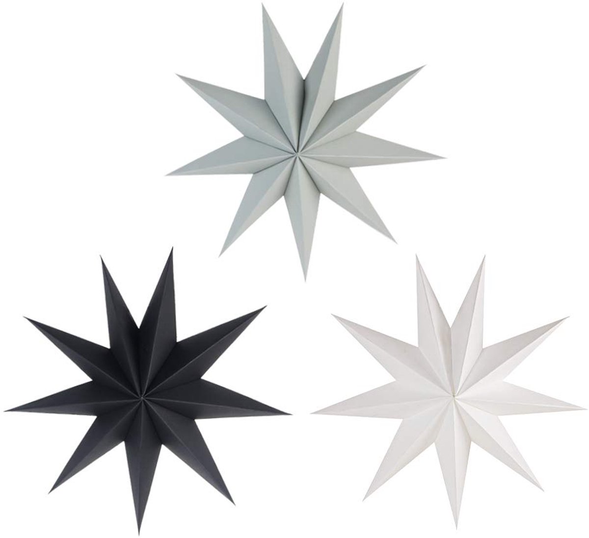 Crrynuo - Papiersterren - 30cm - 3-delige Set - Vouwenbaar - Negenhoekige Kerstster - Decoratie-Grijs Zwart Wit