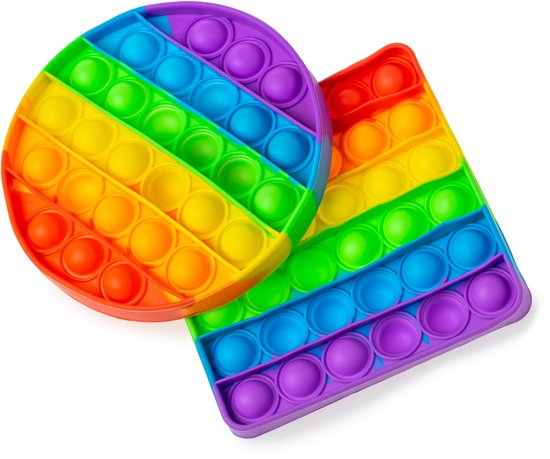 Pop It Set – Fidget Toy – Regenboog – Schoencadeautje - Noodpakket Sinterklaas - Rond en Vierkant - Stressverlagend Speelgoed voor Kinderen