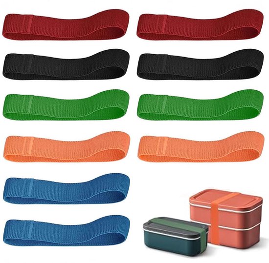 10x Lunchbox -elastieken voor buiten - Lunchbox -elastieken - Elastische Band voor Bento Box - bevestigingsriemen - Afdichtbanden voor bento-box - Bevestigingsriemen voor bento lunchbox - Voor school, werk, outdoor, camping, picknick - 5 Kleuren