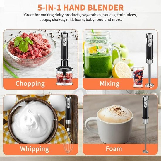 Staafmixers, 5-in-1 staafmixer, 800W soepblender met 500ml hakmolen en 600ml blender BPA-vrij van Merkloos — afbeelding 3