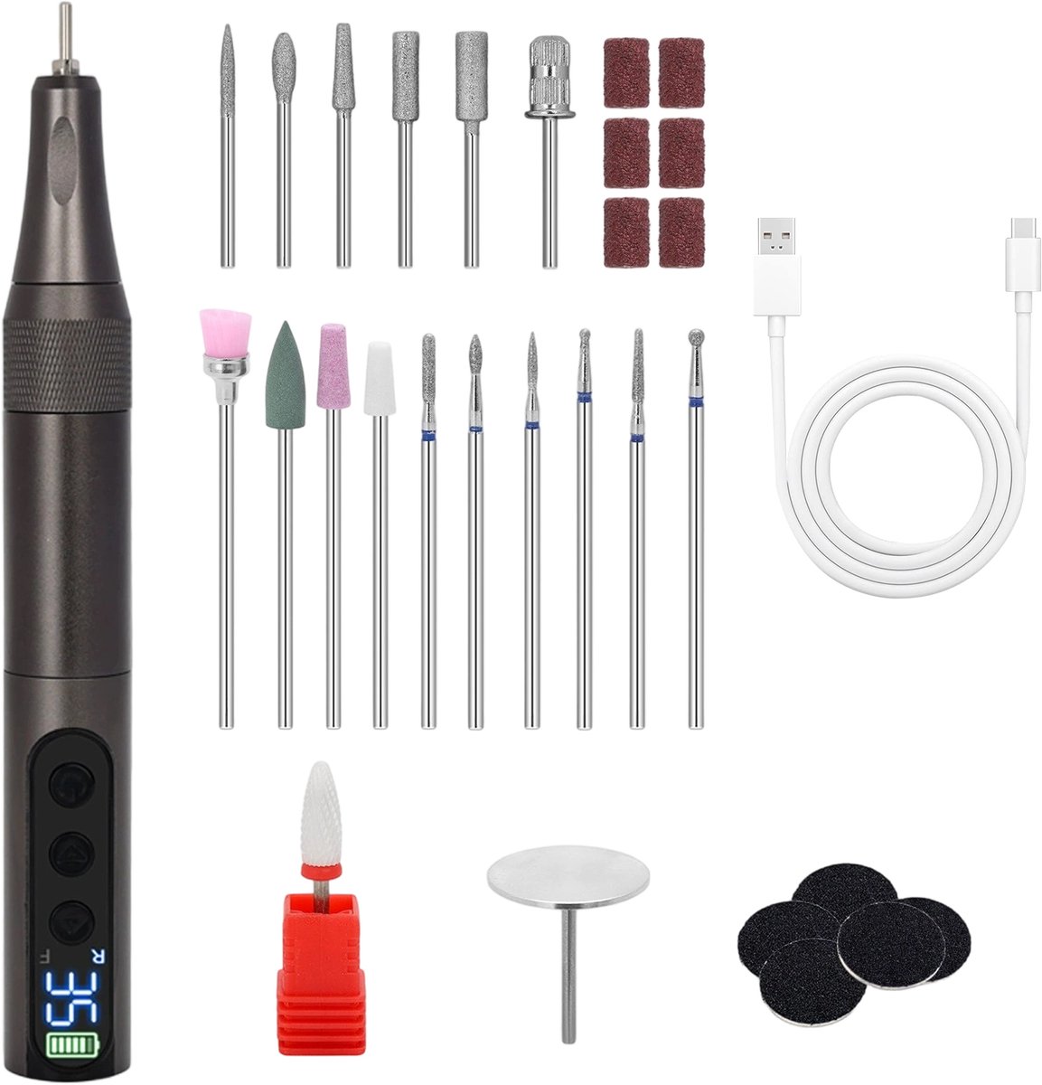 Peysaitr – Gelnagelboor - Draadloze nagelboor 20.000 tpm - Elektrische nagelverzorging Professionele nagelverzorgingsset - Elektrische nagelverzorgingsboor - Nagelverzorgingsset - Grijs