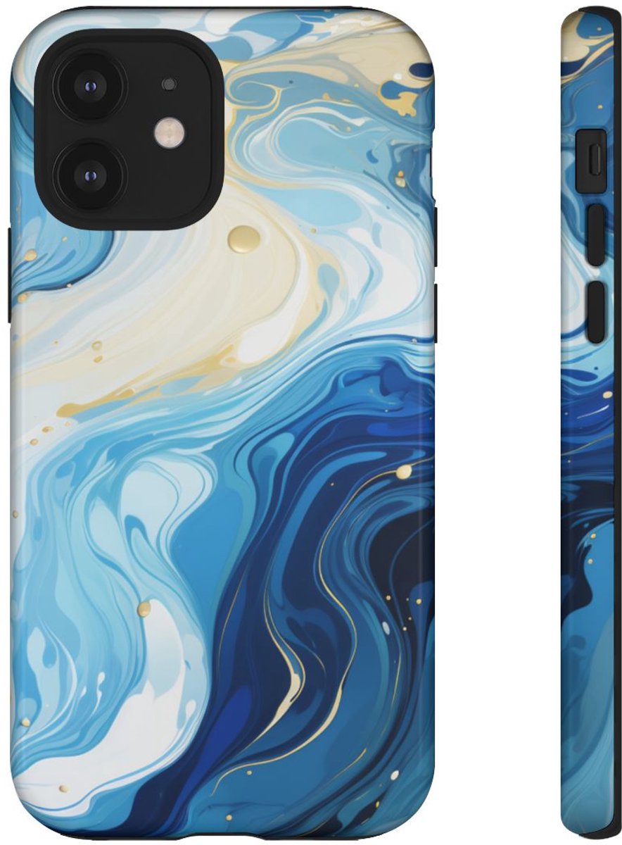 Blauw-Witte Marmer Abstract – Telefoonhoesje Geschikt voor iPhone 12