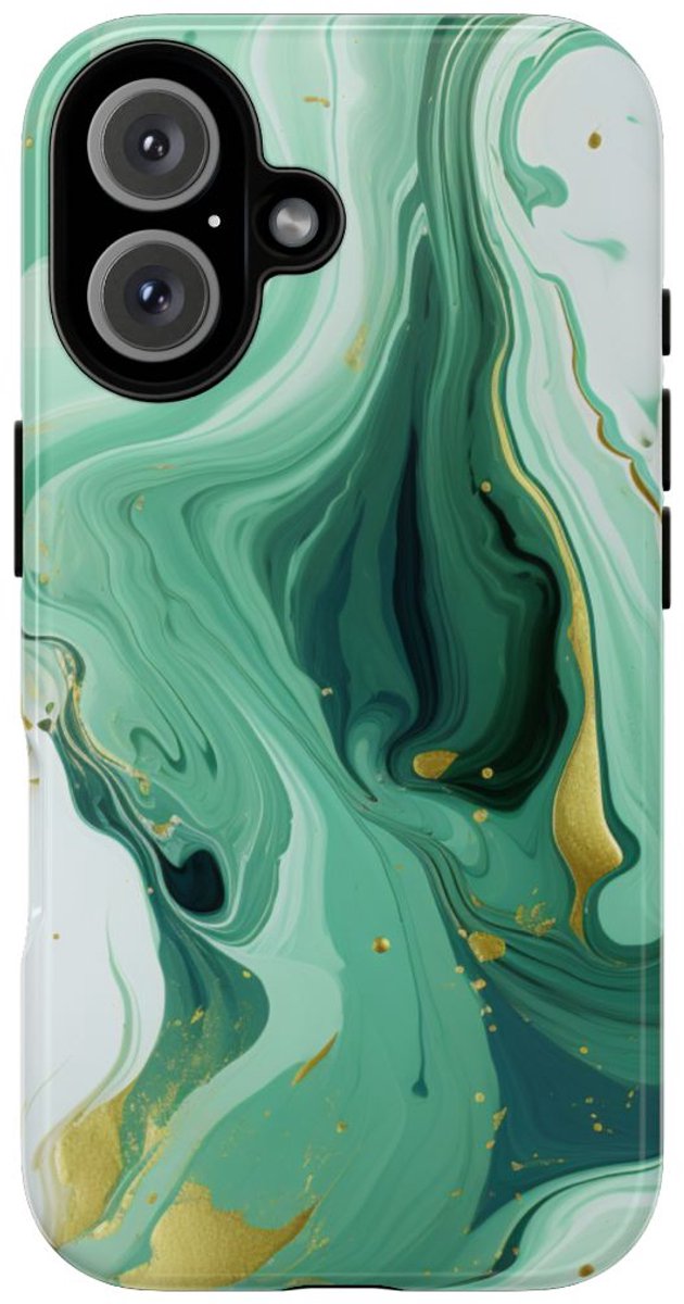 Groen-Gouden Marmerwerveling – Telefoonhoesje Geschikt voor iPhone 16