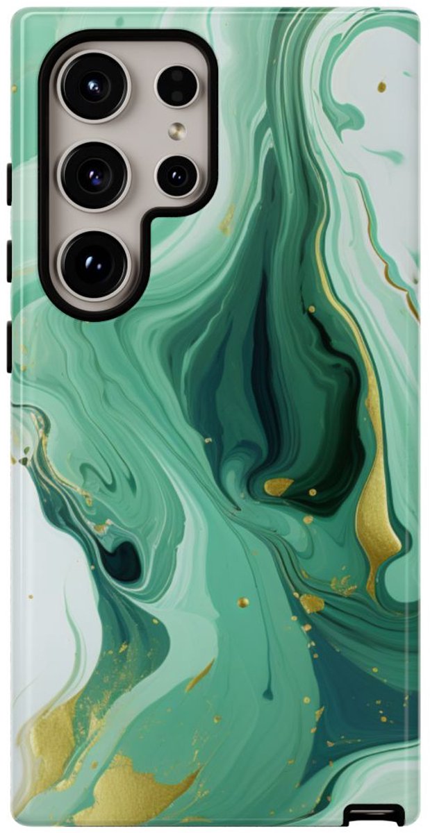 Groen-Gouden Marmerwerveling – Telefoonhoesje Geschikt voor Samsung Galaxy S24 Ultra