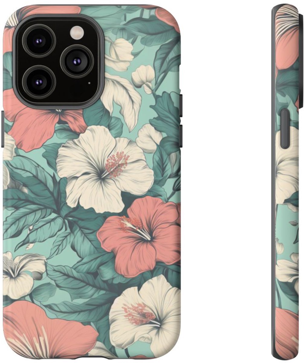 Pastel Hibiscus Bloemenpatroon – Telefoonhoesje Geschikt voor iPhone 14 Pro Max