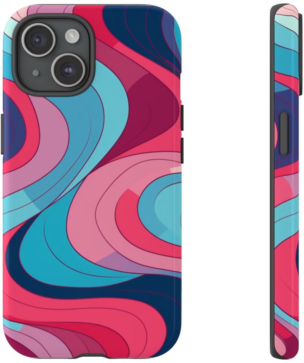 Retro Golvend Abstract Patroon – Telefoonhoesje Geschikt voor iPhone 15