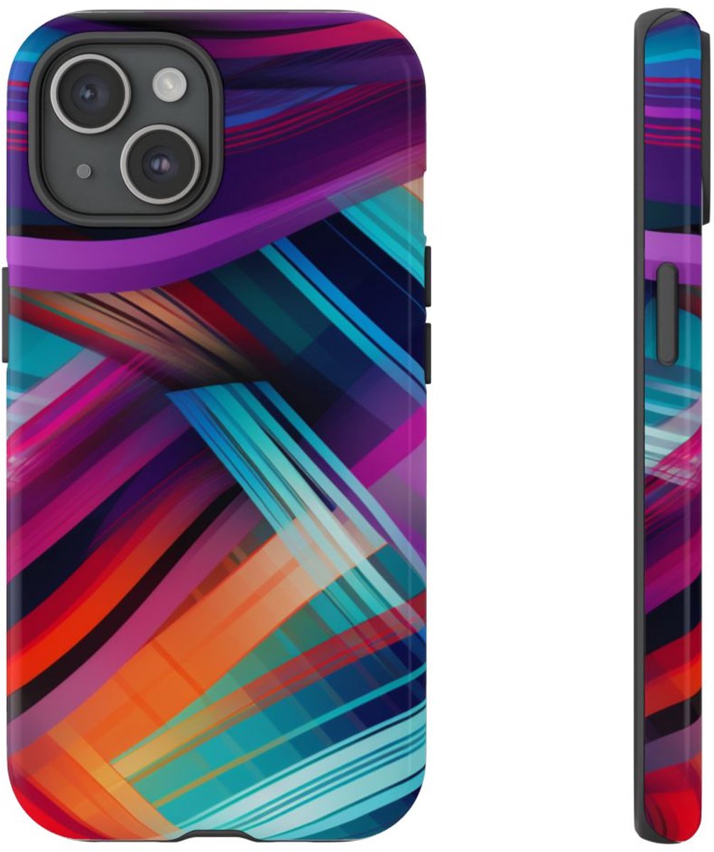 Vrolijk Abstract Gekleurd Golfpatroon – Telefoonhoesje Geschikt voor iPhone 15