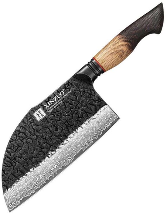 Hachoir à Bone XinZuo – Série X06 Mo – 18,5 cm – Manche en Chêne brûlé – Couteau de cuisine professionnel