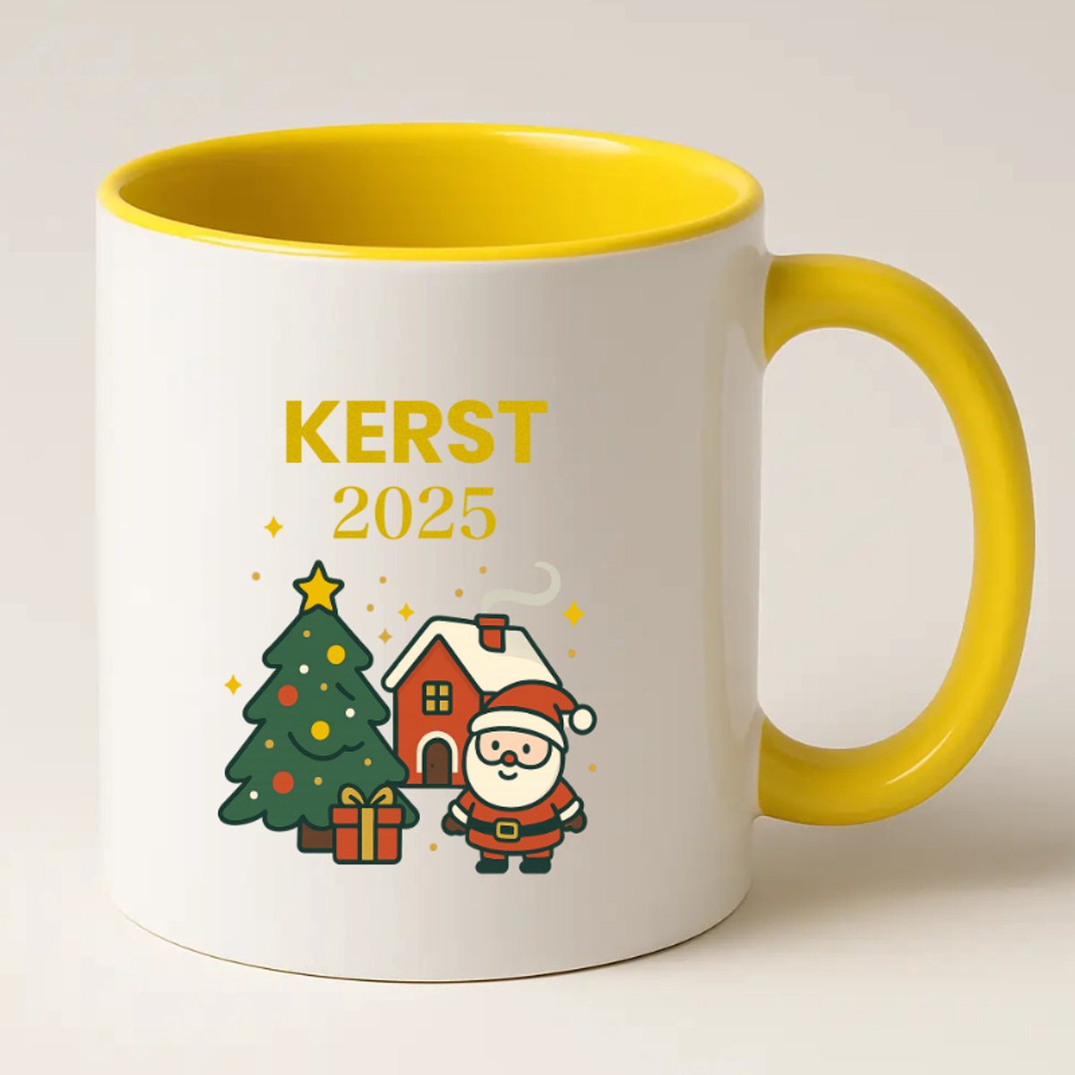 Kerstmok 2025 Gele mok - Kerstcadeautje - Leuk voor onder de kerstboom - Kerstmok