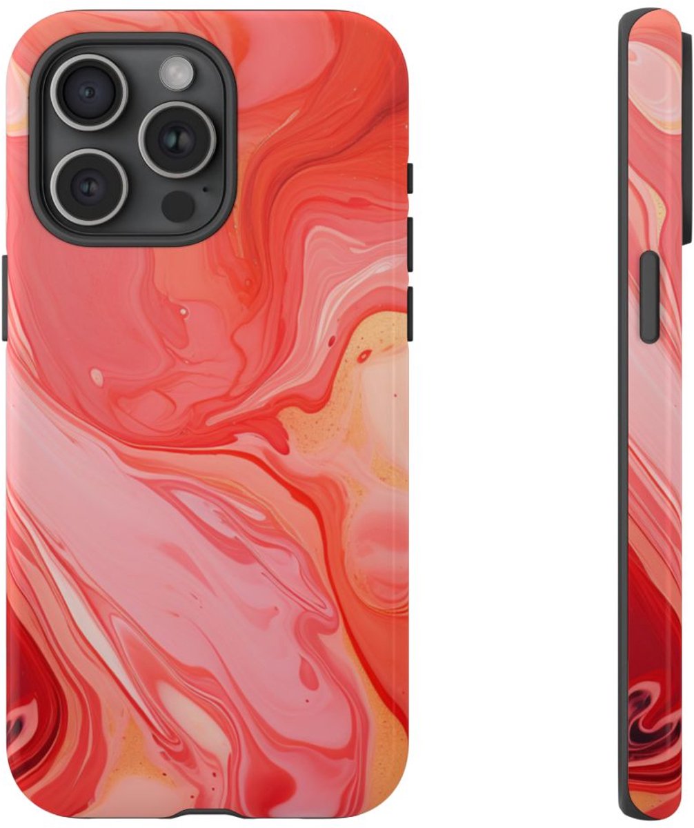Koraalrode Abstracte Krullen – Telefoonhoesje Geschikt voor iPhone 15 Pro Max