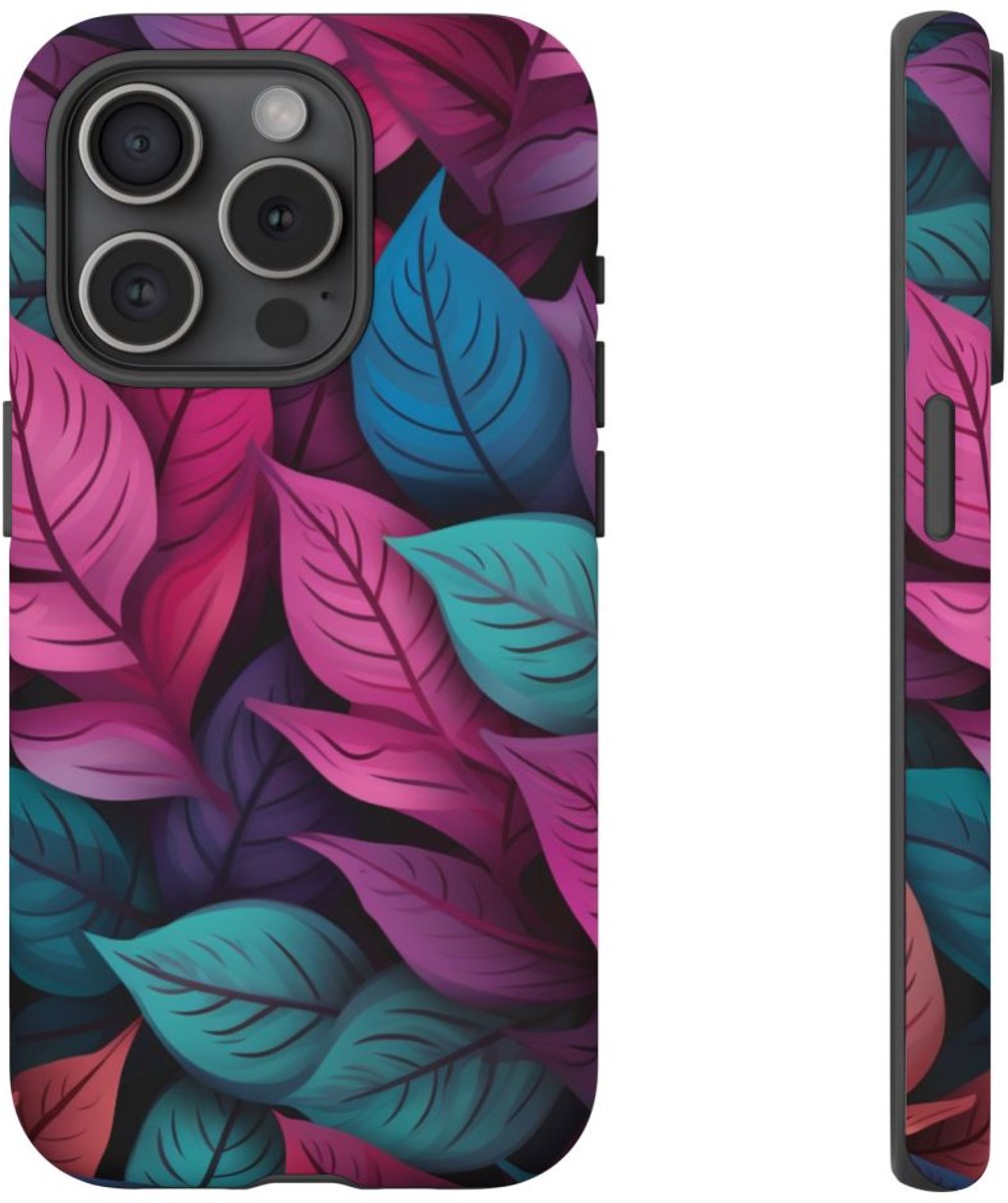 Kleurrijk Abstract Bladerenpatroon – Telefoonhoesje Geschikt voor iPhone 15 Pro