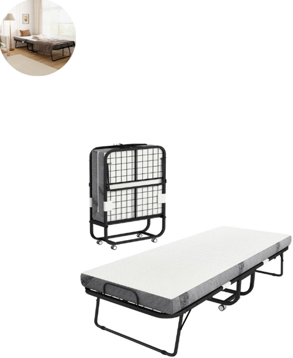 Logeerbed - Vouwbed - Opklapbed - Zetelbed - Logeermatras - 1 persoons - Metalen frame - Zwart