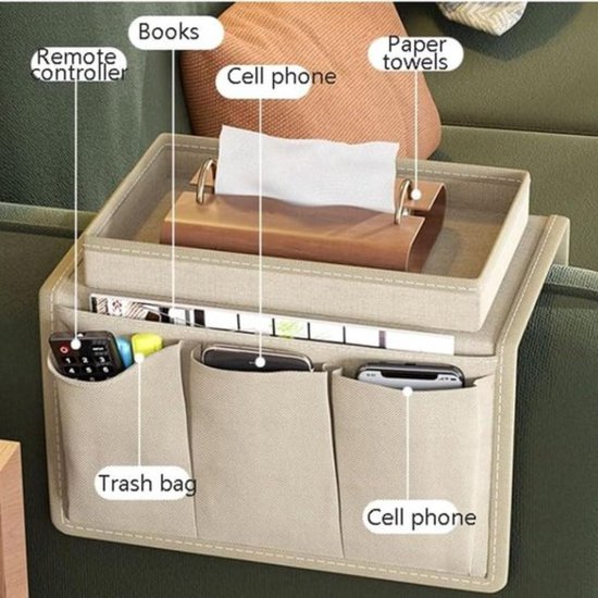Organisateur d'accoudoir pour canapé avec plateau et porte-gobelet - Sac de rangement pour canapé - Support de rangement pour fauteuil pour magazines et télécommande - Boek TV, lunettes, iPad