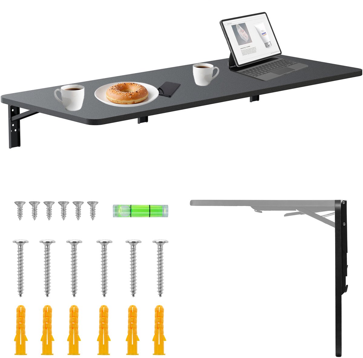 Maclean - Inklapbare plank / bureau - opklapbaar - 100x40 cm, max 50 kg, MC-128 B - Zwart