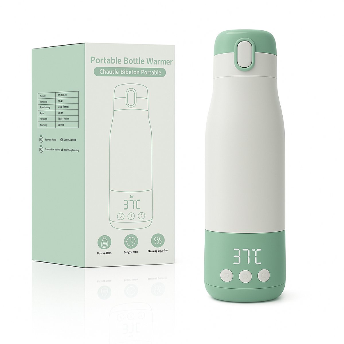 Draadloze Flessenwarmer – Thermofles – USB Oplaadbaar & Snel Opwarmen – Ideaal voor Onderweg & Reizen – Groen
