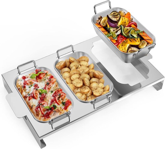 VEVOR Roestvrijstalen grillplaat met rechthoekige universele grillplaat, 425 x 270 mm, plat oppervlak, gasgrill, draagbaar, met handvat, kleur staal