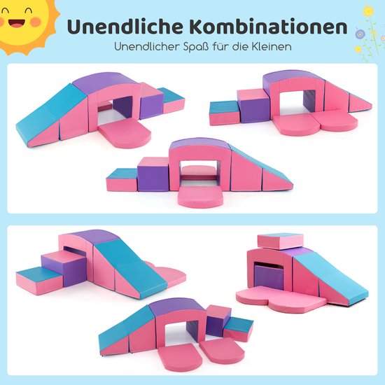 COSTWAY 6-delige schuimbouwstenen, zachte bouwstenen met tune, trap en helling, reuzenbouwstenen om te klimmen en ravotten, grote bouwstenen van schuim, klimblokken, voor binnen, voor kinderen van Merkloos — afbeelding 5