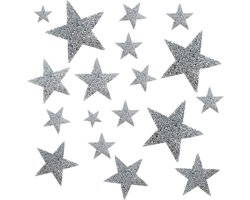 18 stuks Strijkbare Kledingpatches - 2cm - 4cm - 6cm - 8 cm Zilveren Sterren - Voor Kleding, Jeans, Tassen - Ideaal voor Reparatie en Decoratie - DIY Textielprojecten