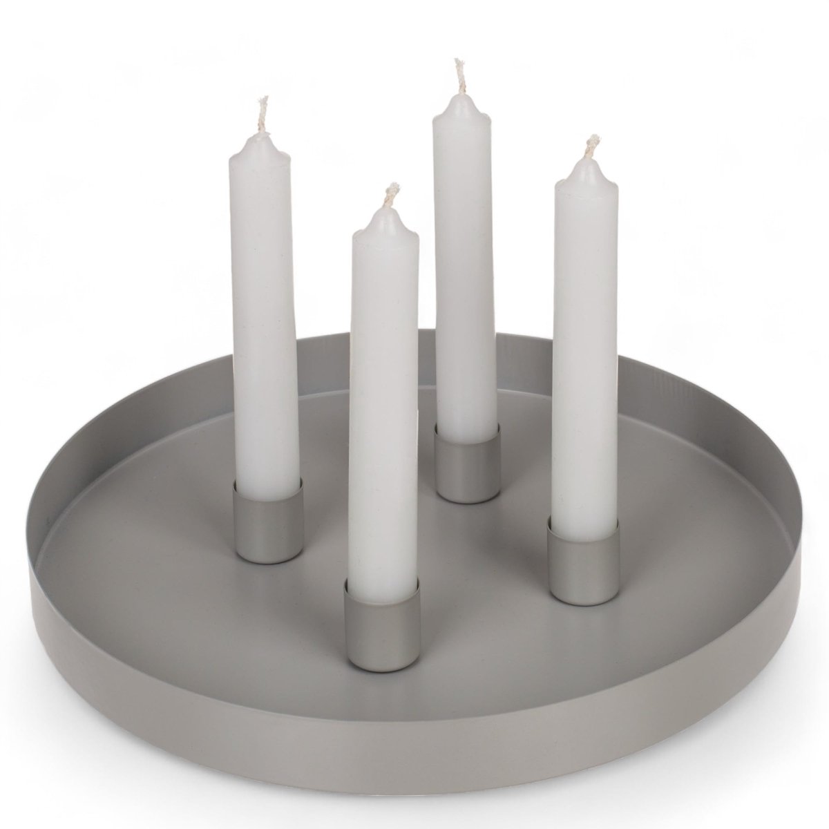 Ronde metalen tray Ã˜ 25 cm - poedercoating - 4 verstelbare magnetische kandelaarhouders (grijs)