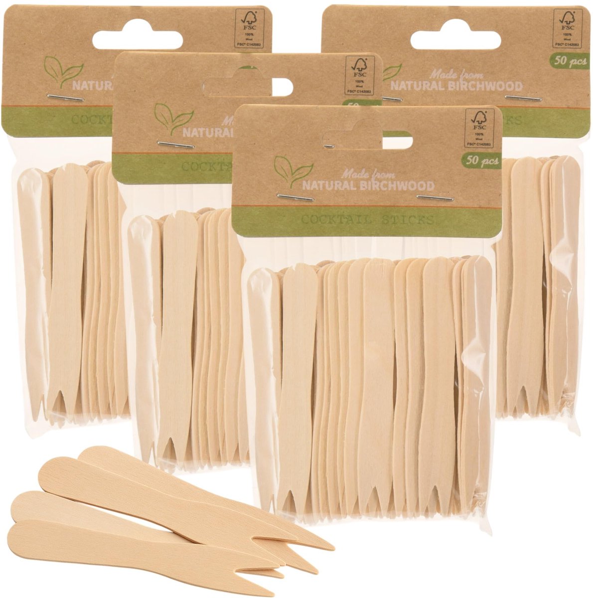 Pack van 200 Cocktail Houten Prikkers - FSC Gecertificeerde Disposable Houten Vorken - Geschikt voor Feesten, Buffet, Picknick, Camping