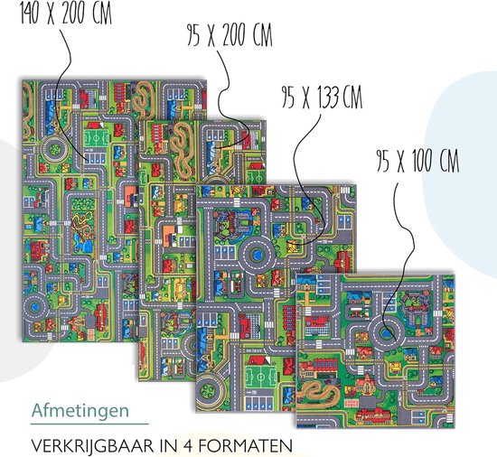 Carpet Studio Playcity Speelkleed - Speelmat 95x200cm - Vloerkleed Kinderkamer - Anti-slip Speeltapijt - Verkeerskleed - Meerkleurig van Carpet Studio — afbeelding 2