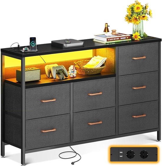 BPKADHY Commode met 3 laden van stof en LED-verlichting