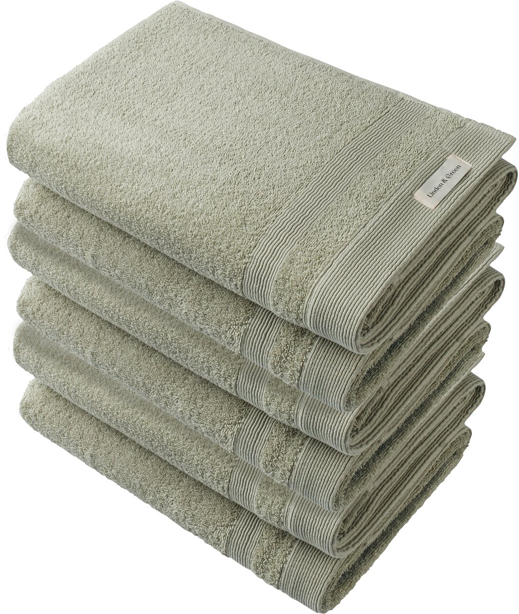 L&G - Badhanddoeken Set - 6 delig - 6 Badhanddoeken 70x140 cm - 100% Katoen - Pale Olive - Sauna Handdoek - Groene Badhanddoeken