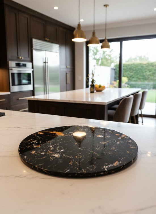 KitchQouture Plateau de service rotatif en marbre Prestige Noir 40 cm - Plateau de service - Plateau à tapas - Plateau à boissons - Plateau à fromages - Plateau à goûter - Plateau de service en marbre