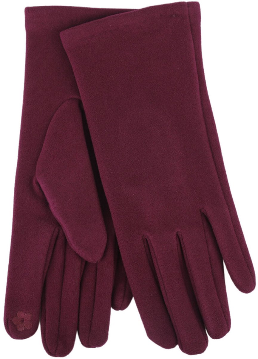 Stevige faux suede dames handschoenen Kerstin-touchscreenfunctie-effen bordeaux rood burgundy