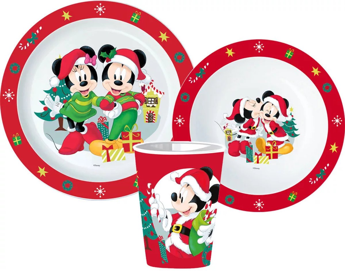 Minnie Mouse Kerst – Kinderserviesset 3-delig – Bord, Kom en Beker