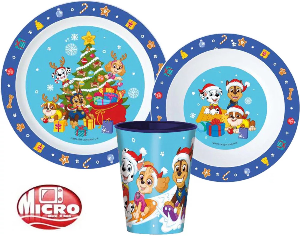 Paw Patrol Kerst – Kinderserviesset 3-delig – Bord, Kom en Beker