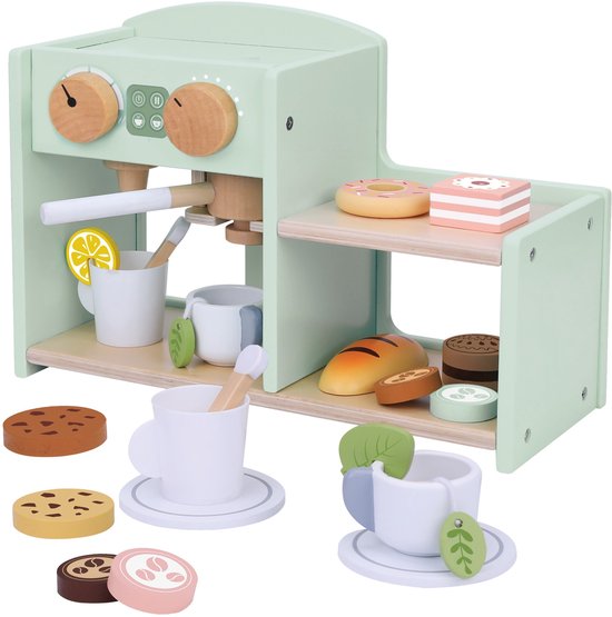 Foto: Speelgoed koffiezetapparaat speelset met accessoires speelgoed keukengerei houten koffiecorner fsc houten speelgoed 23 delig rollenspel keuken kinderen vanaf 3 jaar