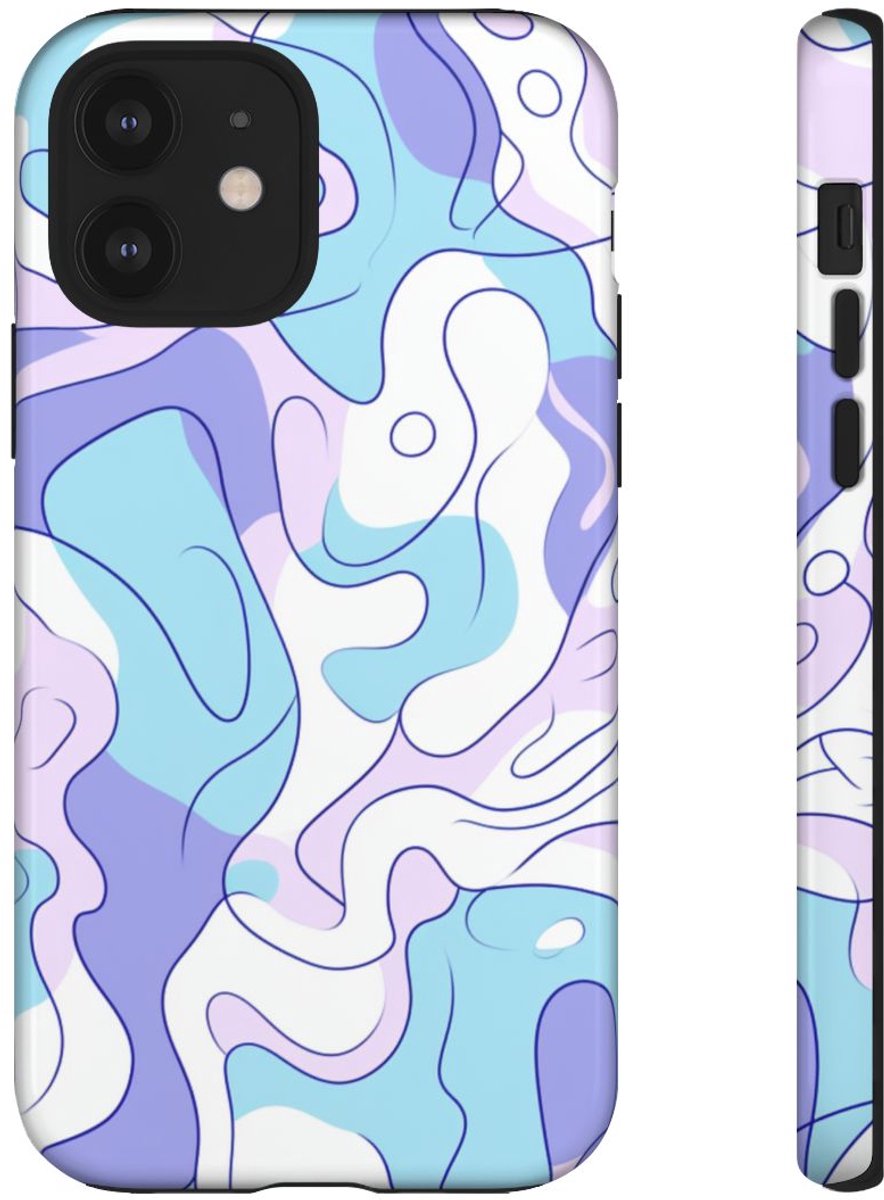 Abstract Blauw-Paars Lijnenspel – Telefoonhoesje Geschikt voor iPhone 12