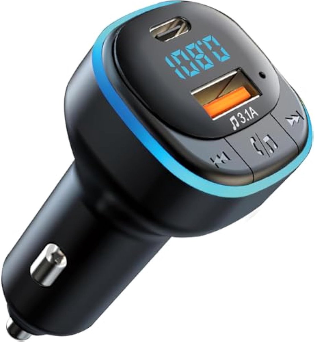Auto Bluetooth 5.0 FM-zender, MP3-audiospeler, oplader, Bluetooth handsfree, LED-lampje, handsfree bellen