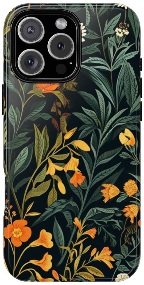 Oranje en Witte Bloemenprint – Telefoonhoesje Geschikt voor iPhone 16 Pro Max