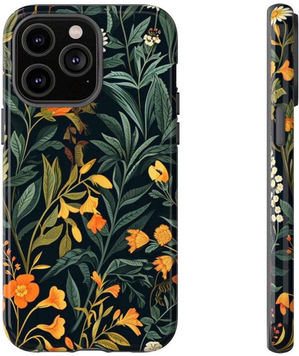 Oranje en Witte Bloemenprint – Telefoonhoesje Geschikt voor iPhone 14 Pro Max