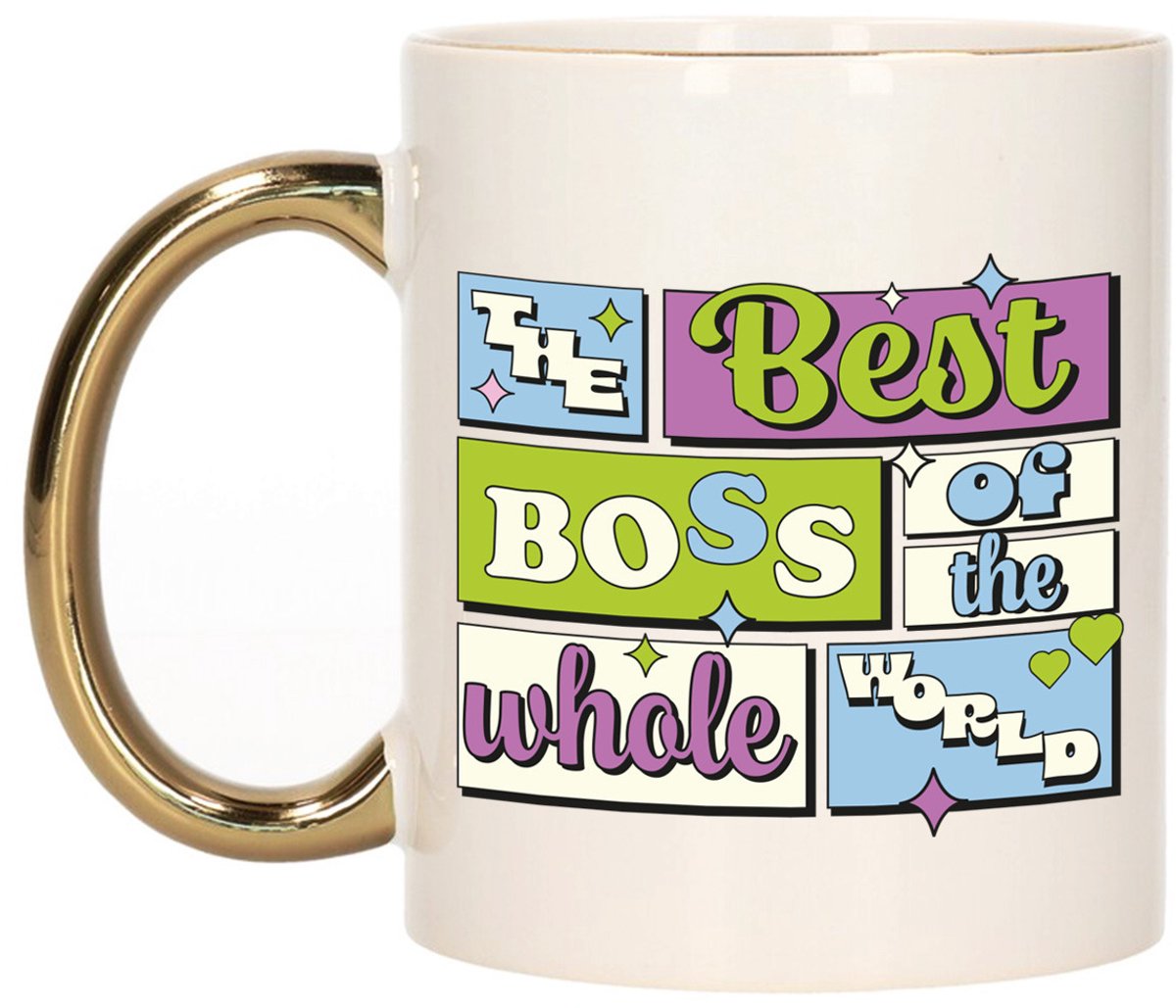 Bellatio Decorations Cadeau koffie/thee mok - de beste baas - van de wereld - goud - 300 ml