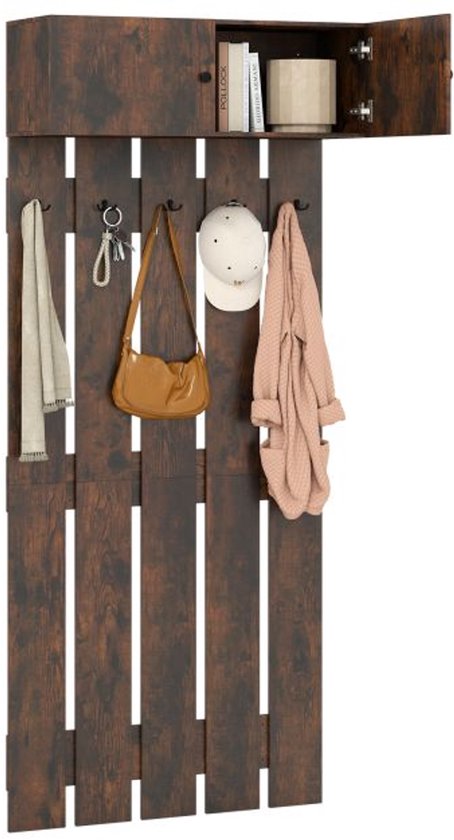 COSTWAY Wandkapstok met rek, muurplank met 6 haken, industriële garderobe met metalen frame, kleerhanger garderobepaneel voor entree, woonkamer, slaapkamer, natuurlijk