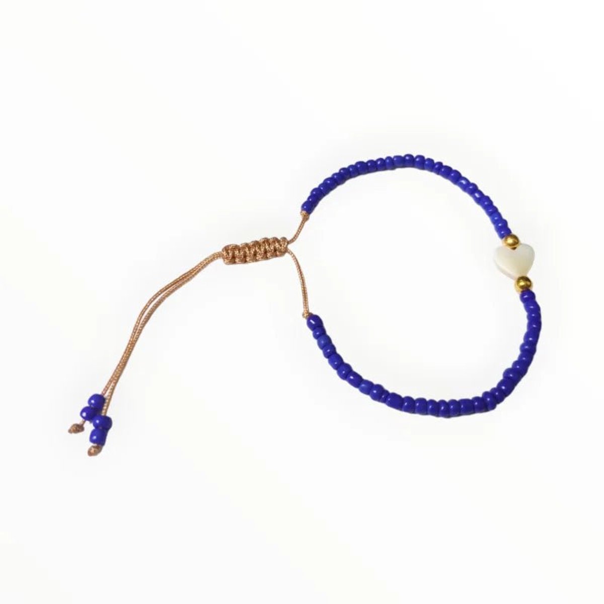 Sieraden dames - verstelbare armband met schelp hartje - koningsblauw