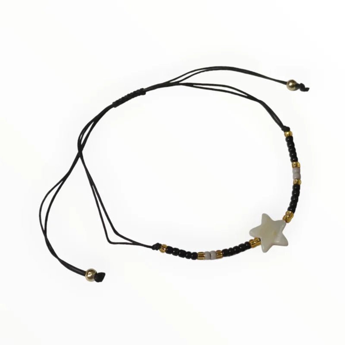 Aramat Jewels - verstelbare armband met kralen en schelp ster - Zwart