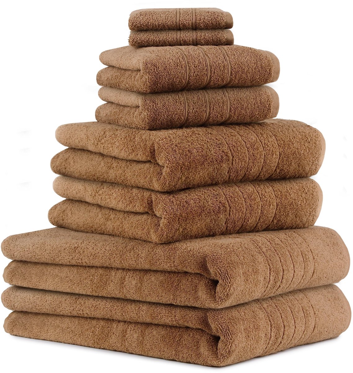 Azomor® Luxe 8-delige katoenen handdoekenset in mokka voor elke badkamer
