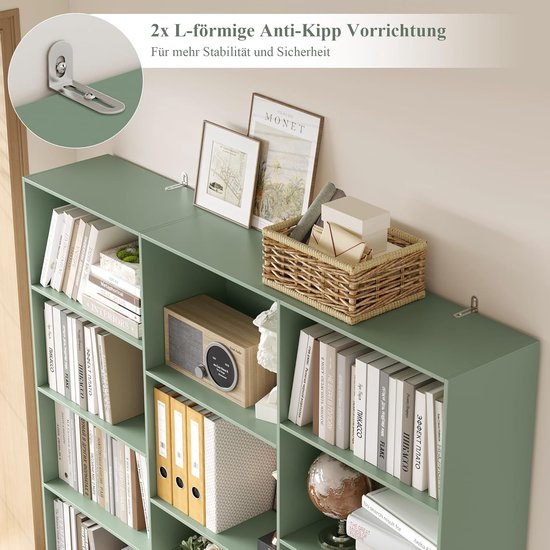 Meerveil Boekenkast wit, 9 kubussen opbergunit, 3-laags boekenplank met 5 deuren, houten plank, organizer, vitrinekast voor woonkamer, slaapkamer, thuiskantoor, 90 x 30 x 90 cm
