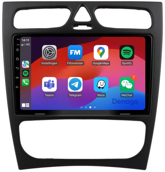 CarPlay autoradio geschikt voor Mercedes C-Klasse W203 (2000–2004) | 9 inch | Android 13 | Draadloos Apple CarPlay & Android Auto | 2GB + 32GB | QuadCore processor | Denago DNG-A52 | 2025 model | 2000 2001 2002 2003 2004 | Bluetooth & Wifi