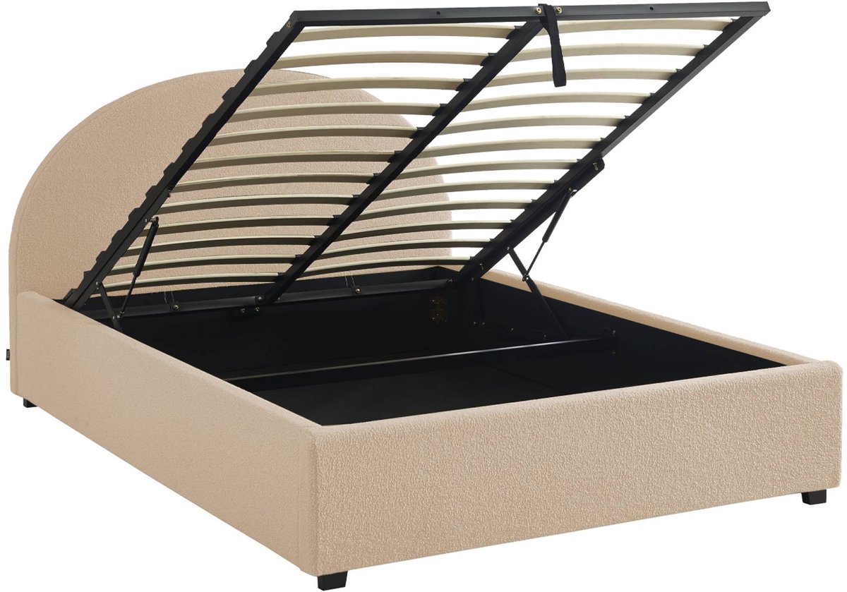sweeek Bed met lattenbodem en hoofdeinde, b 206 x d 153,5 x h 102cm Nude