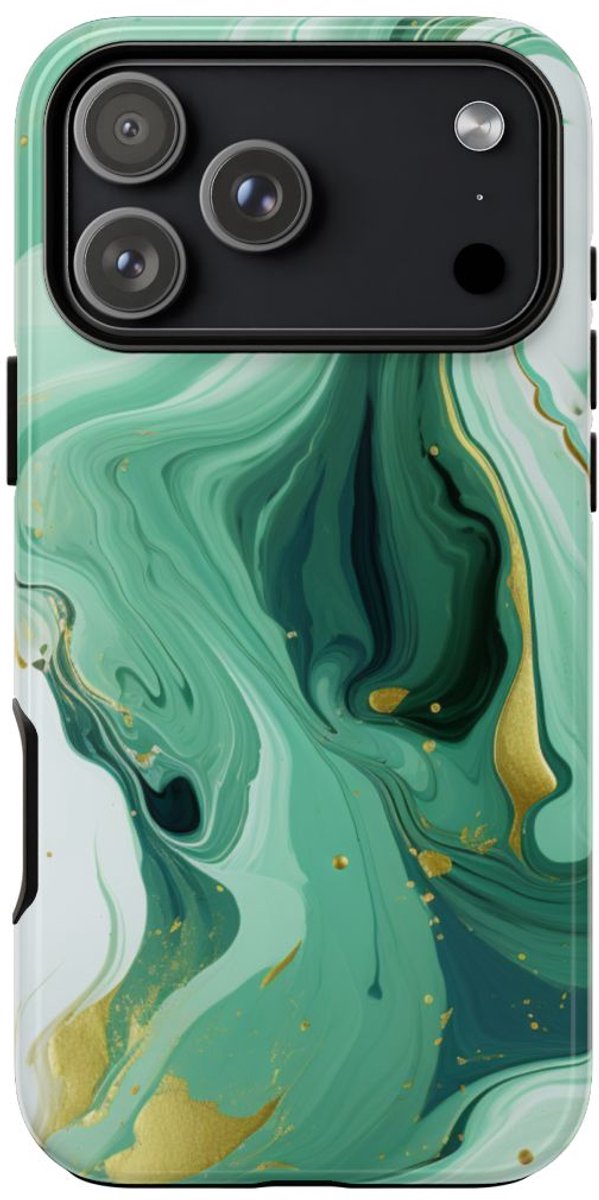 Groen-Gouden Marmerwerveling – Telefoonhoesje Geschikt voor iPhone 17 Pro Max