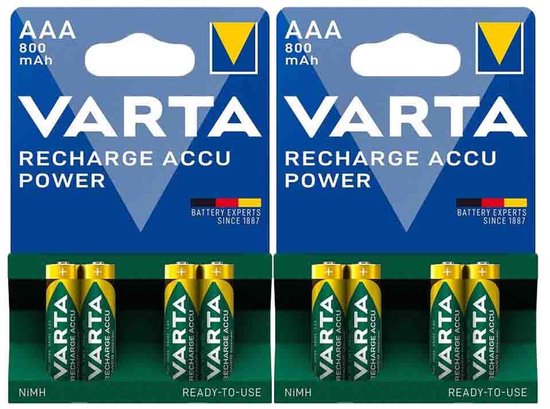 Piles rechargeables Varta Recharge Accu Power AAA 800 mAh - 2 x 4 pièces - Pack économique