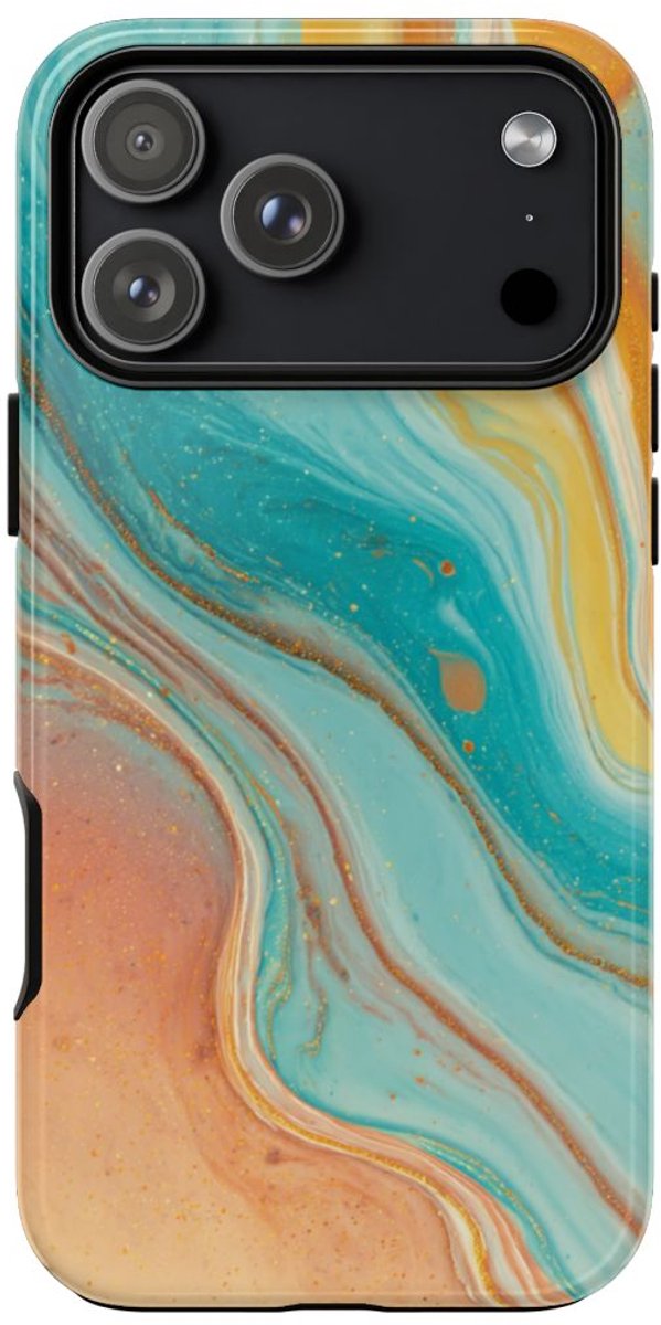 Oranje en Teal Marmer Abstract – Telefoonhoesje Geschikt voor iPhone 17 Pro Max