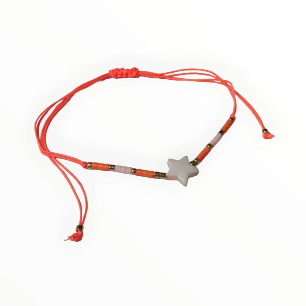 Aramat Jewels | Armbanden | Verstelbare Kralen Armband Met Ster En Schelp | Oranje | |2mm | Metaal | Kinderen, Volwassenen | Verkleurd niet
