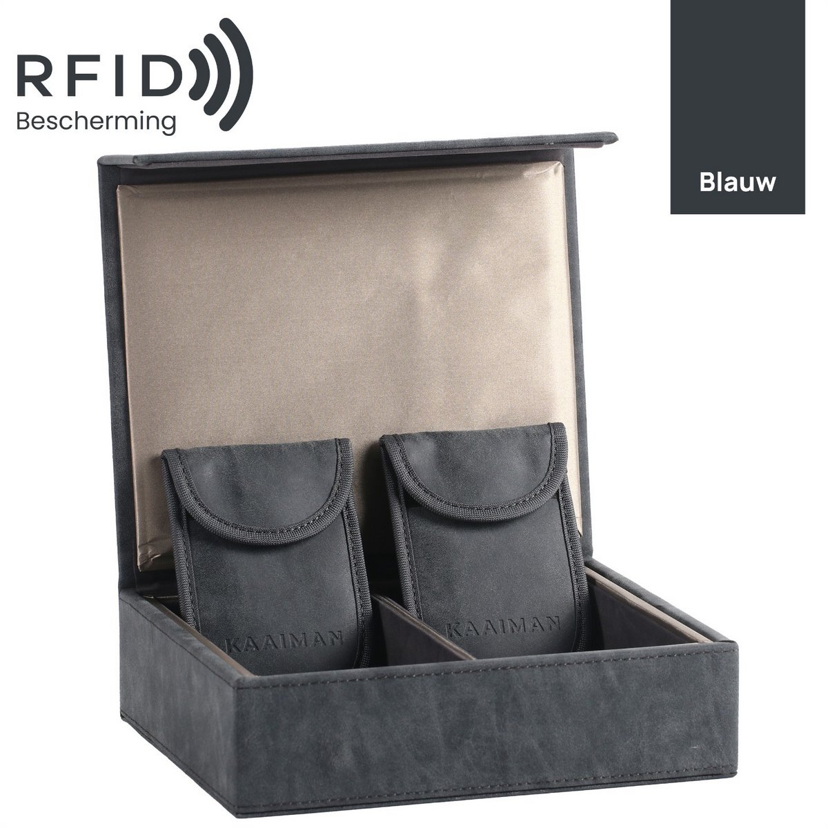 Kaaiman® Faraday Box met 2 RFID Beschermhoezen – Autosleutel Antidiefstal – Keyless Entry & RFID Beveiliging - Blauw