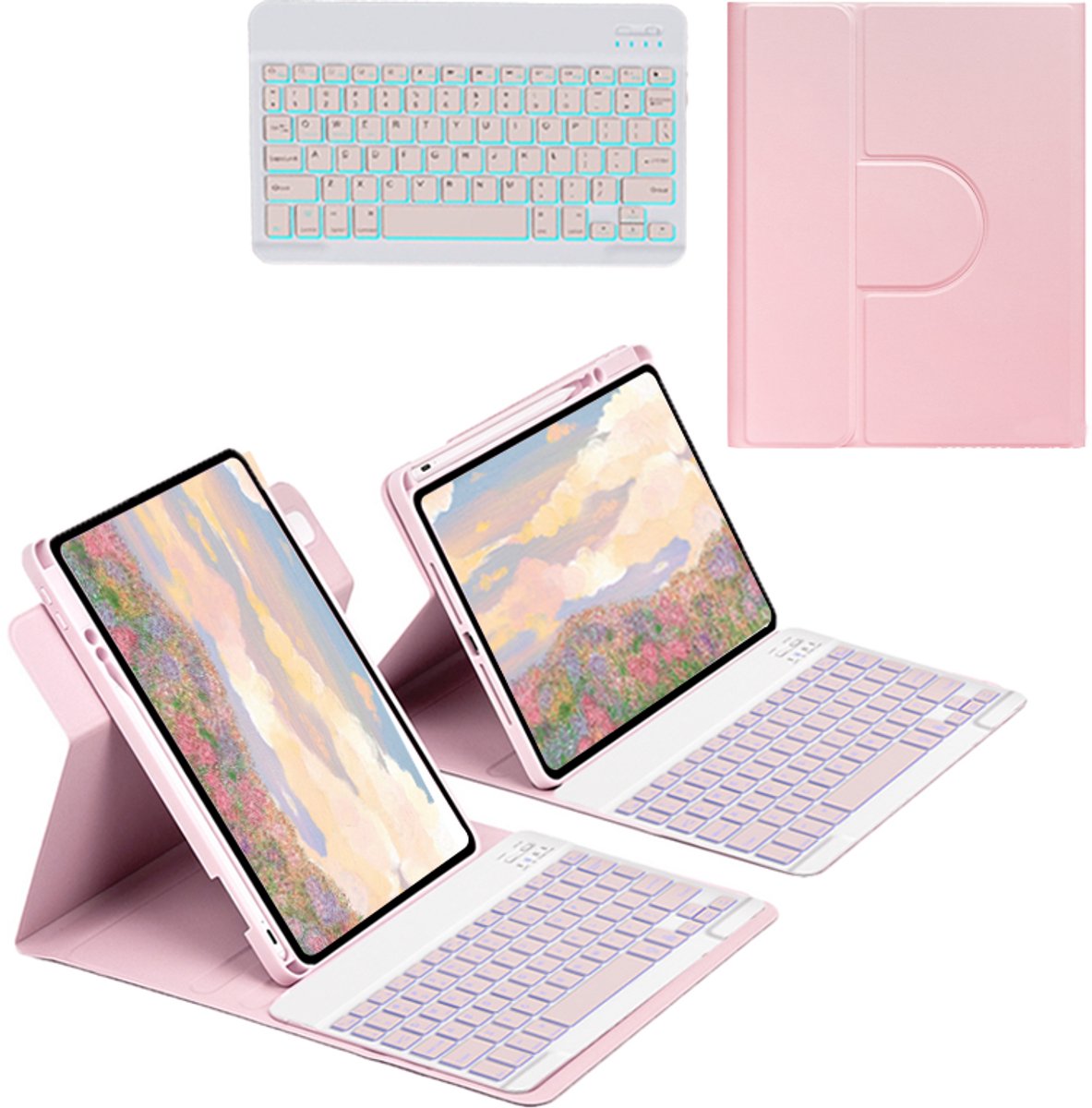 Namajunas - Tablet toetsenbord - Toetsenbordhoesgeschikt voor iPad Air 11 & iPad Air5/Air4 - 7-kleuren achtergrondverlichting - Multi-Touch Trackpad - Pen Houder - Case - Roségoud